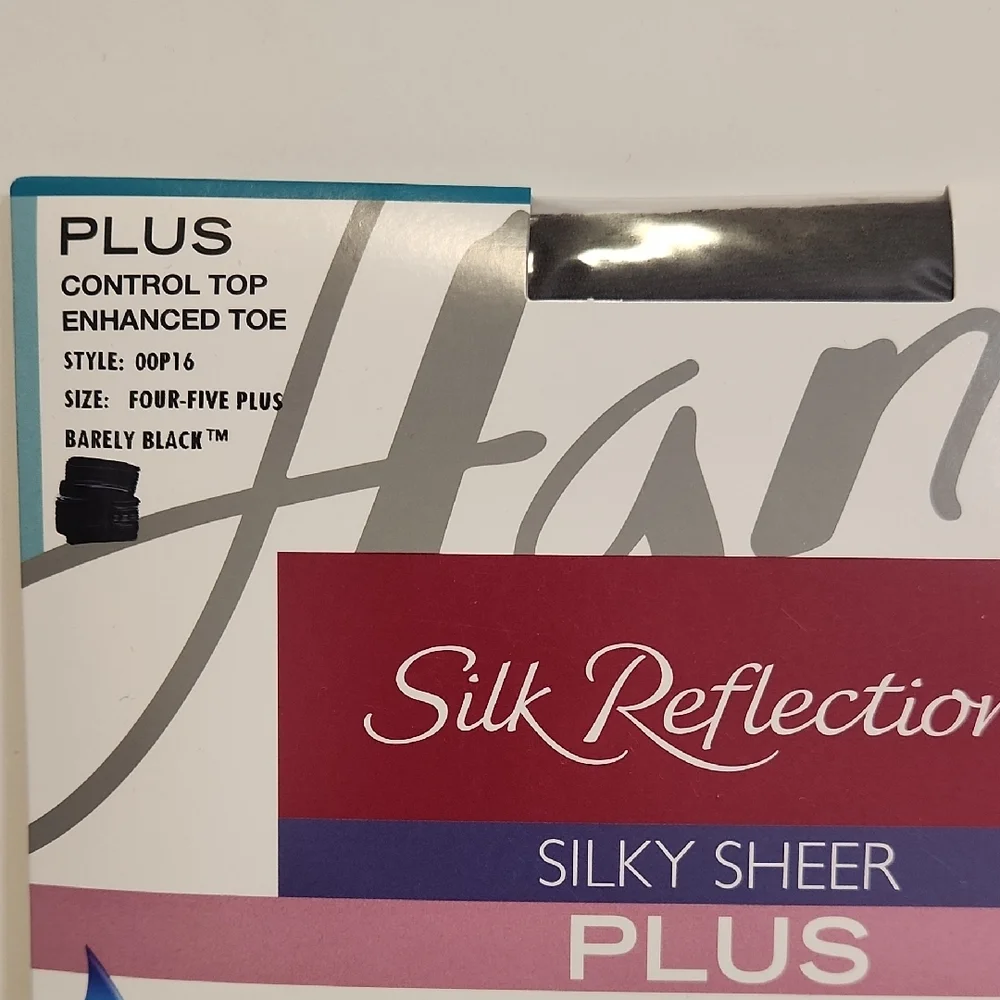 Hanes Silk Reflections Silky Sheer Control Top Pantyhose Size 4/5+ Barely‎ Black